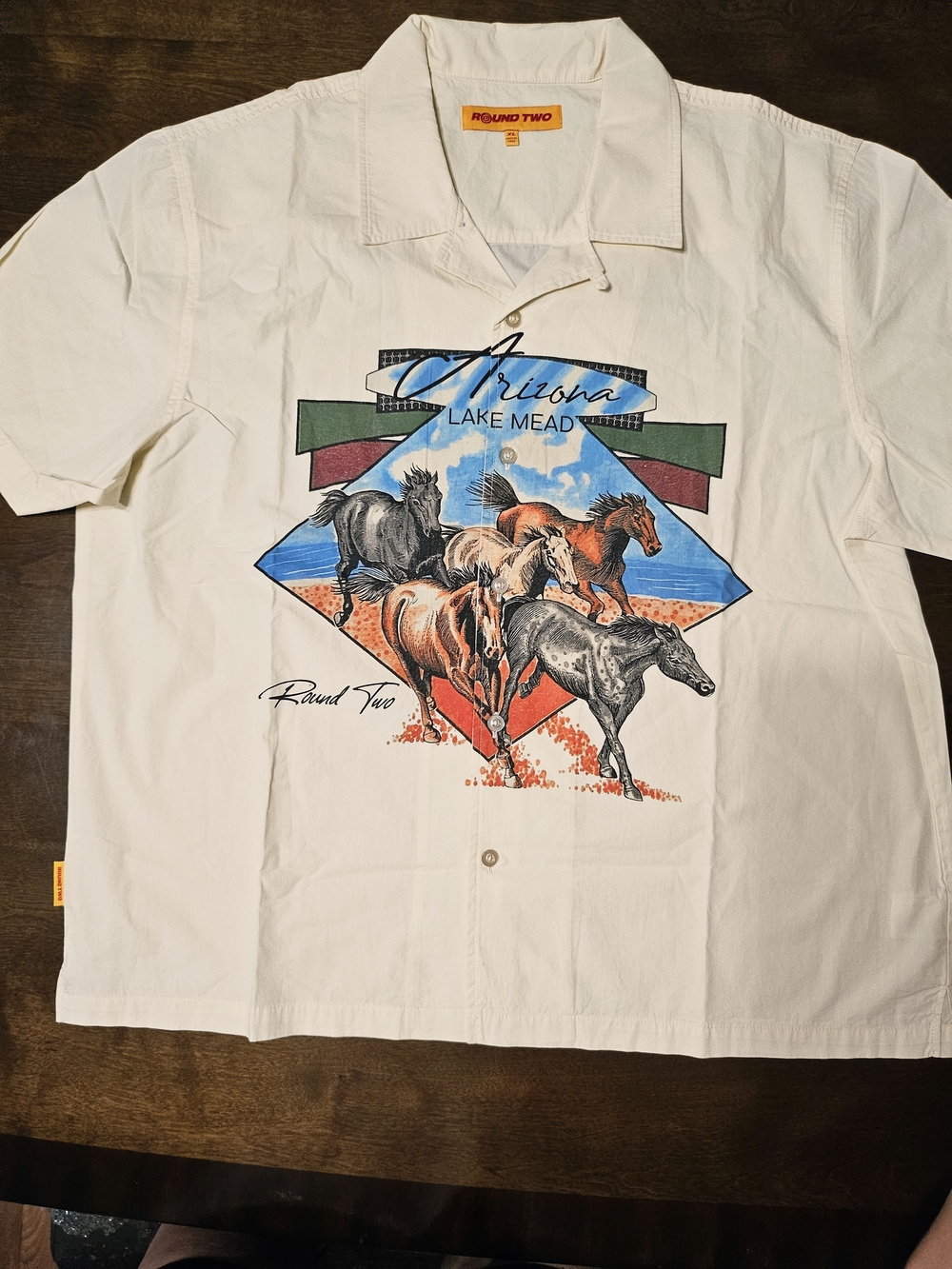 Men's Round Two Lake Mead Horse Print Button Up Shirt XL